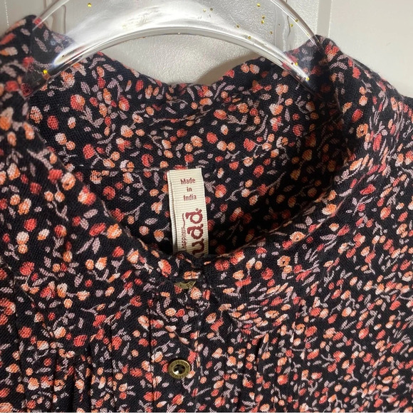MUDD Women’s Button Down Rayon Gloral Black Res Blouse Top Tunic Button … - Picture 2 of 7